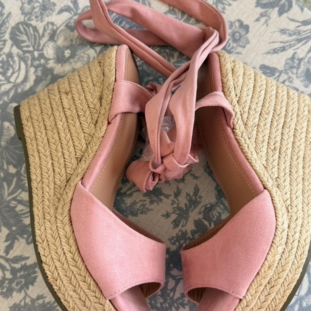 Women’s Pink Espadrille Wedge Sandals with Ankle Tie